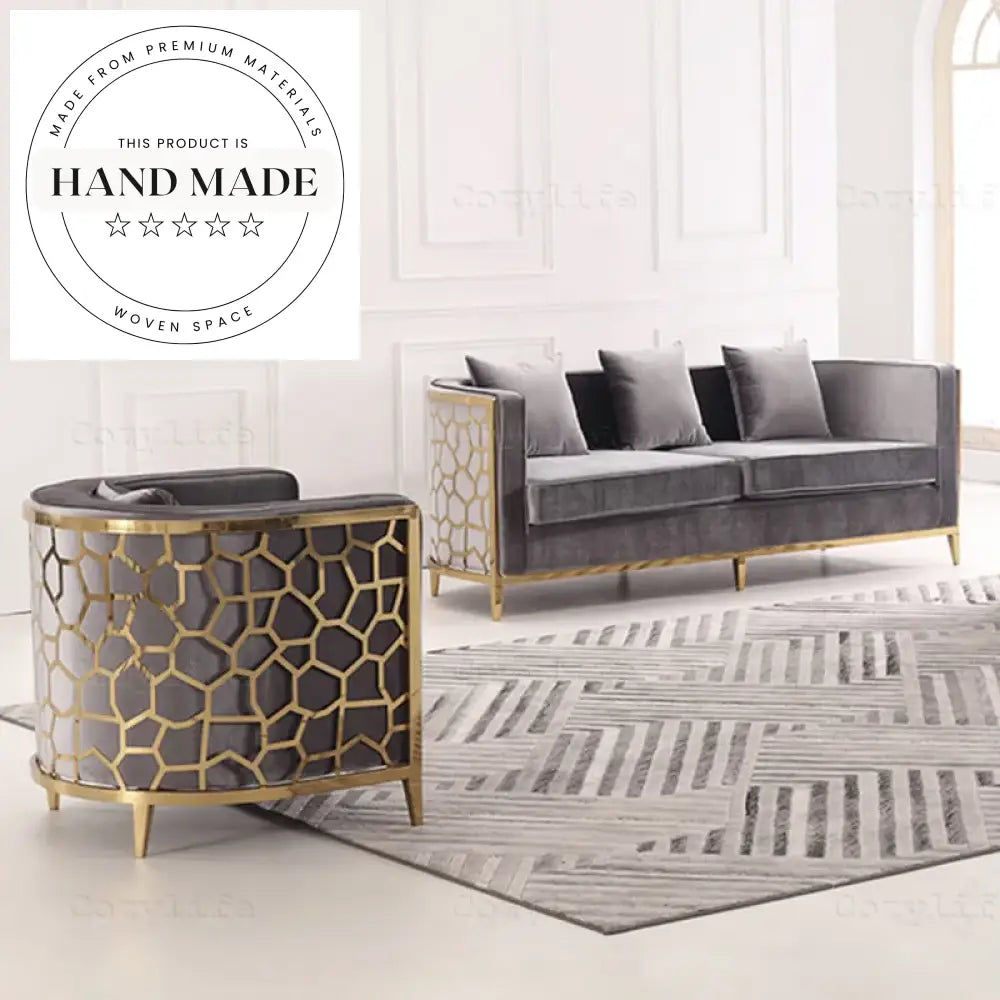 Luxury Modern Velvet Fabric Sofa with Golden Stainless Steel Frame Sofa