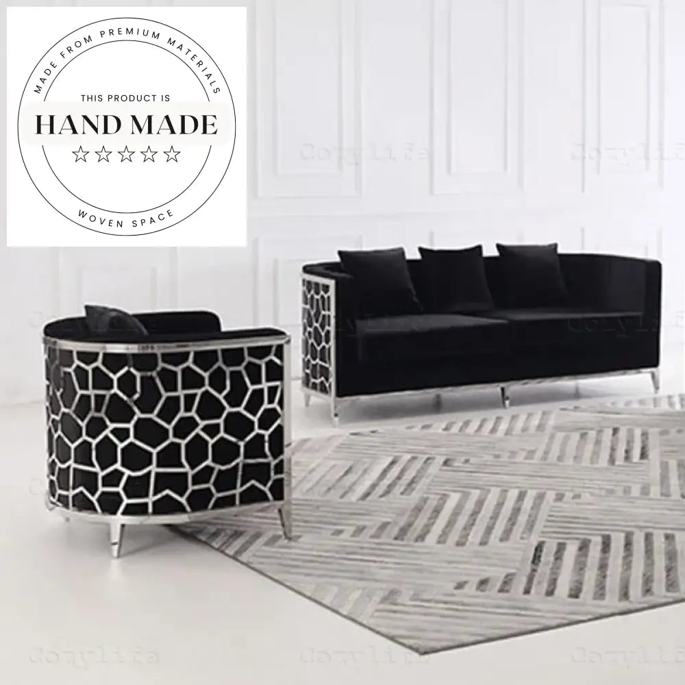 Luxury Modern Velvet Fabric Sofa with Golden Stainless Steel Frame Sofa