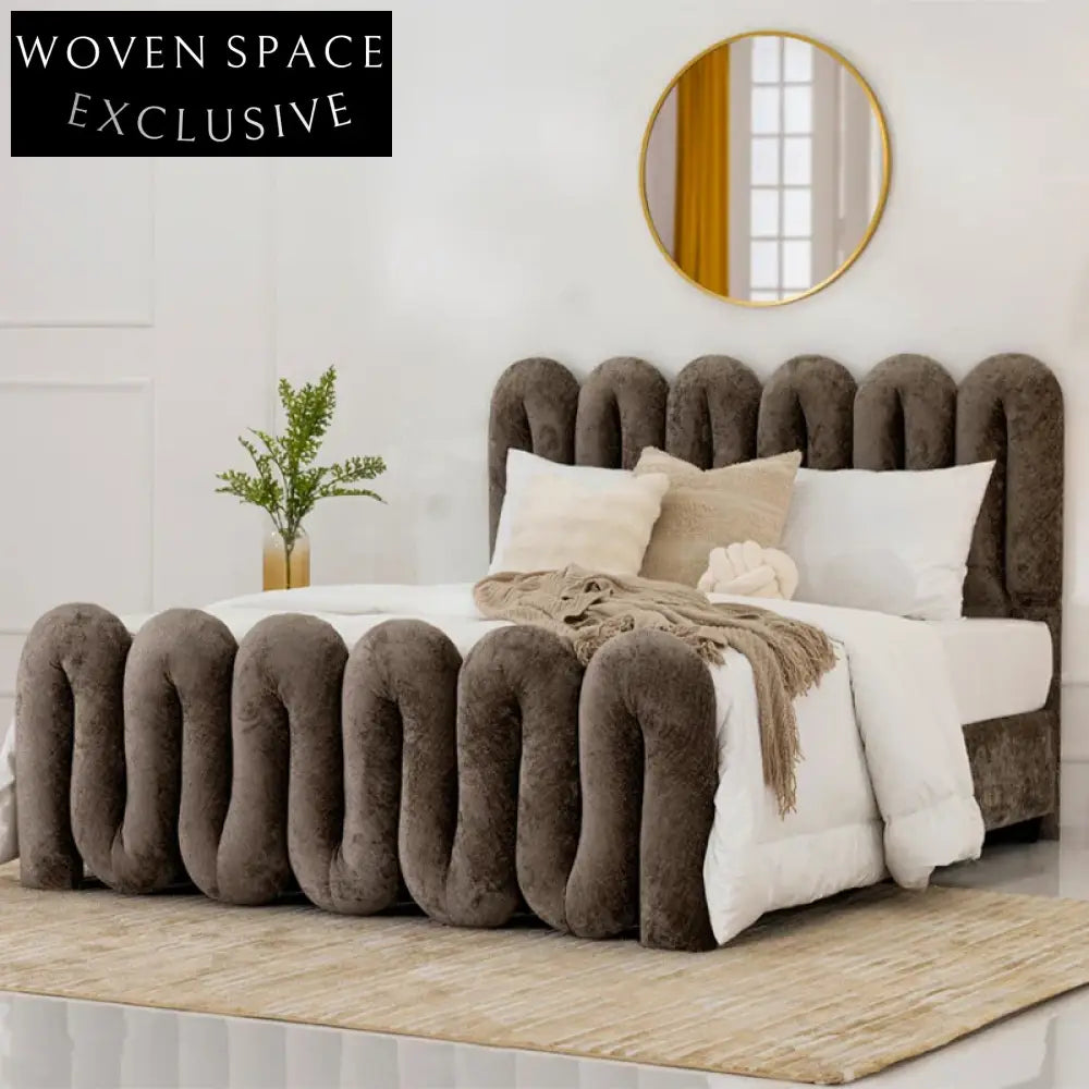 Luxury Modern Velvet Queen Size Bed Frame with High Padded Headboard