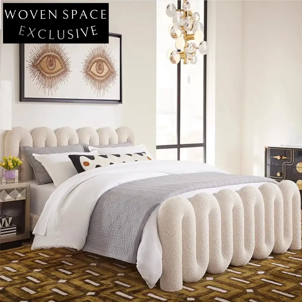 Luxury Modern Velvet Queen Size Bed Frame with High Padded Headboard