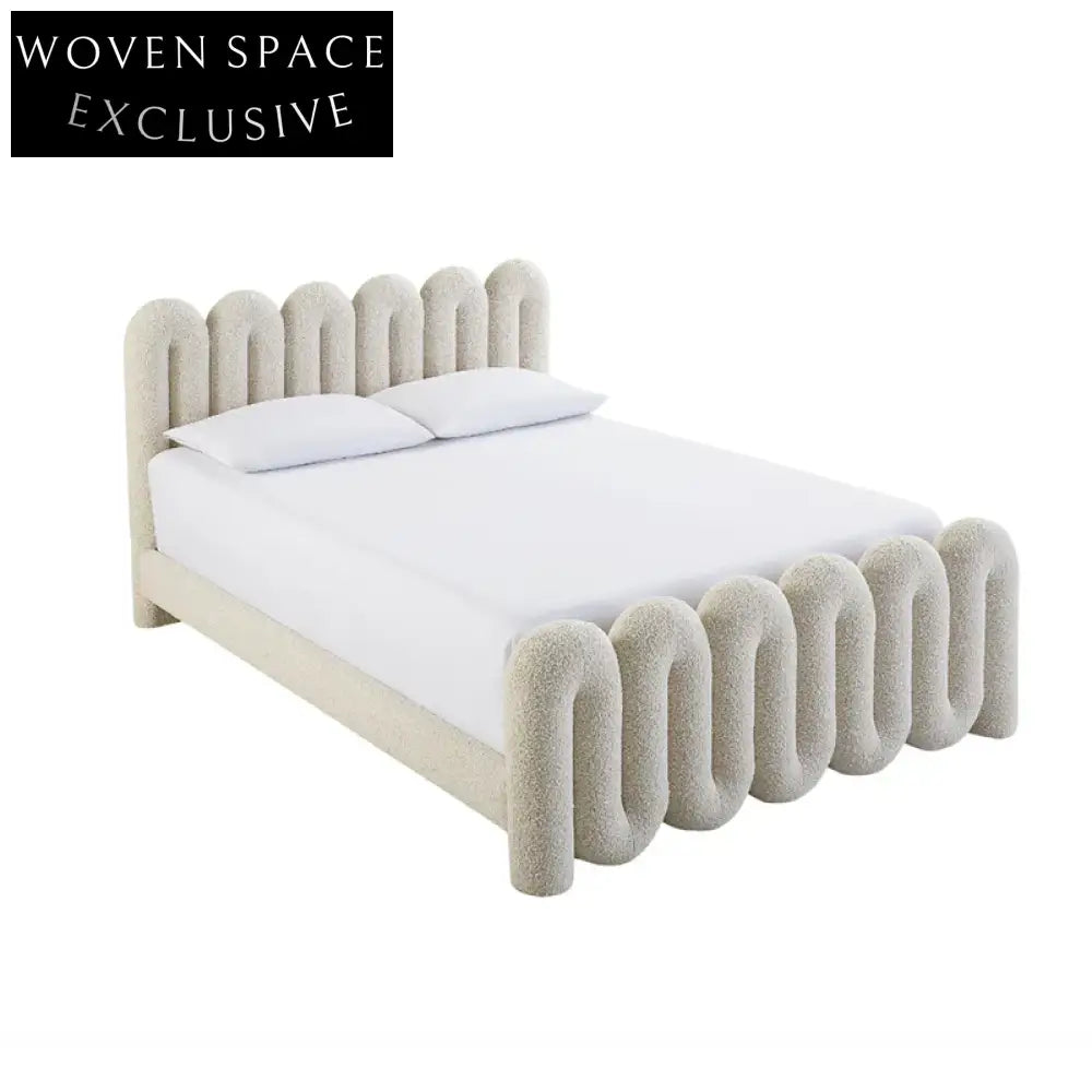 Luxury Modern Velvet Queen Size Bed Frame with High Padded Headboard