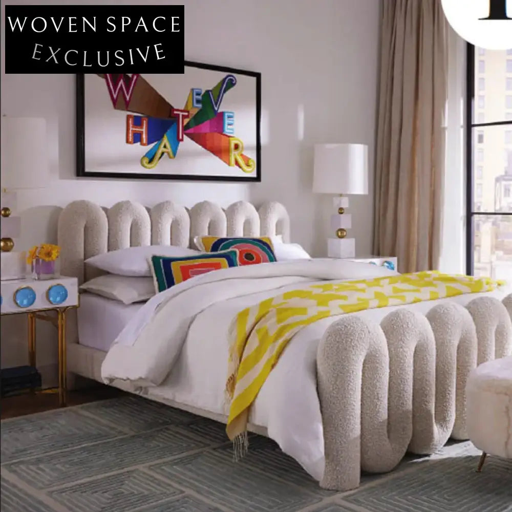 Luxury Modern Velvet Queen Size Bed Frame with High Padded Headboard