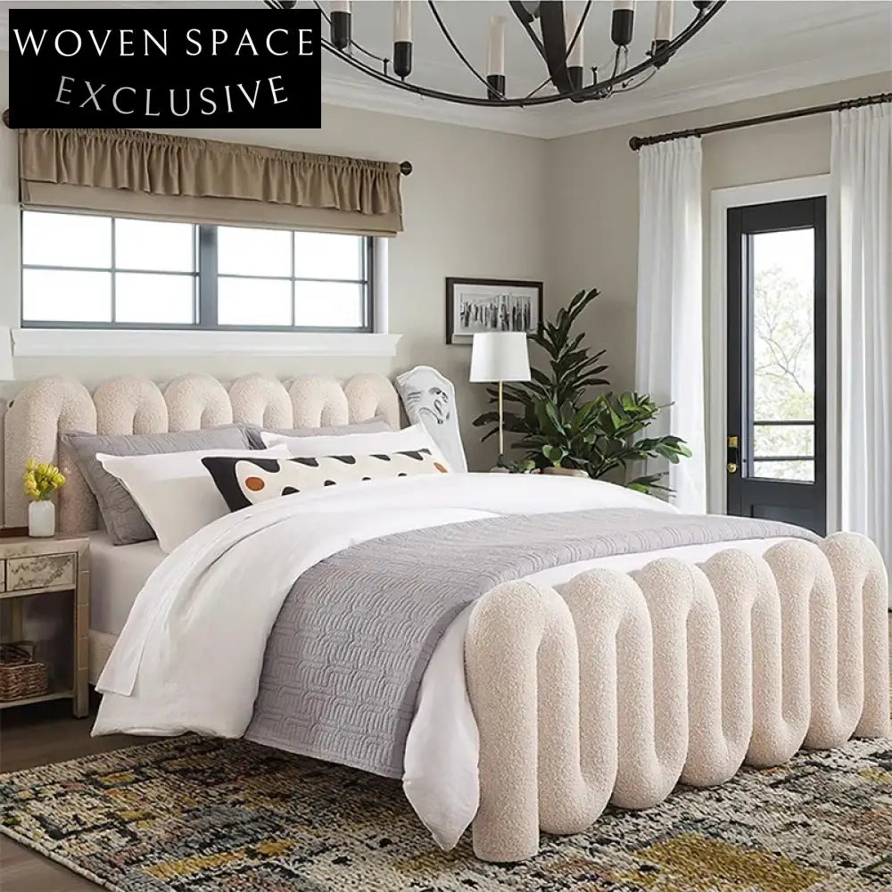 Luxury Modern Velvet Queen Size Bed Frame with High Padded Headboard