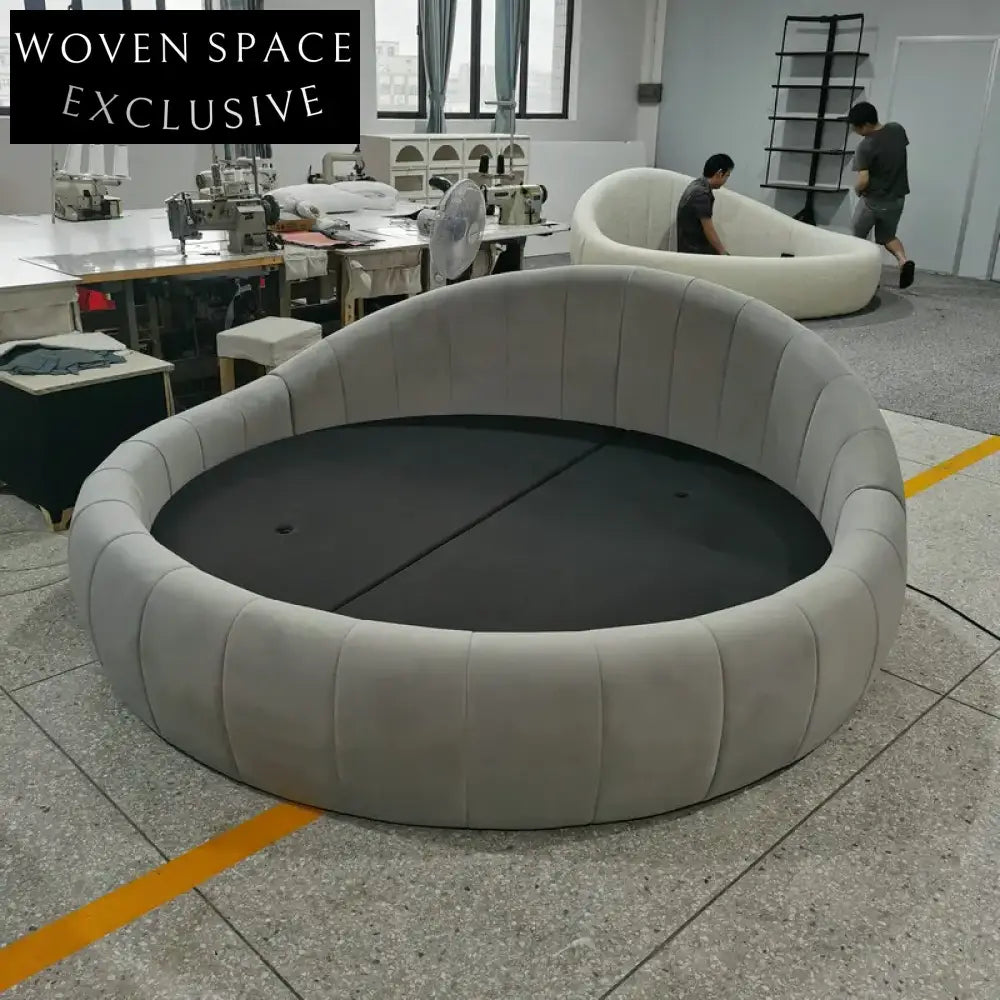 Luxury Modern Velvet Round King Size Bed Frame for Elegant Bedroom Decor