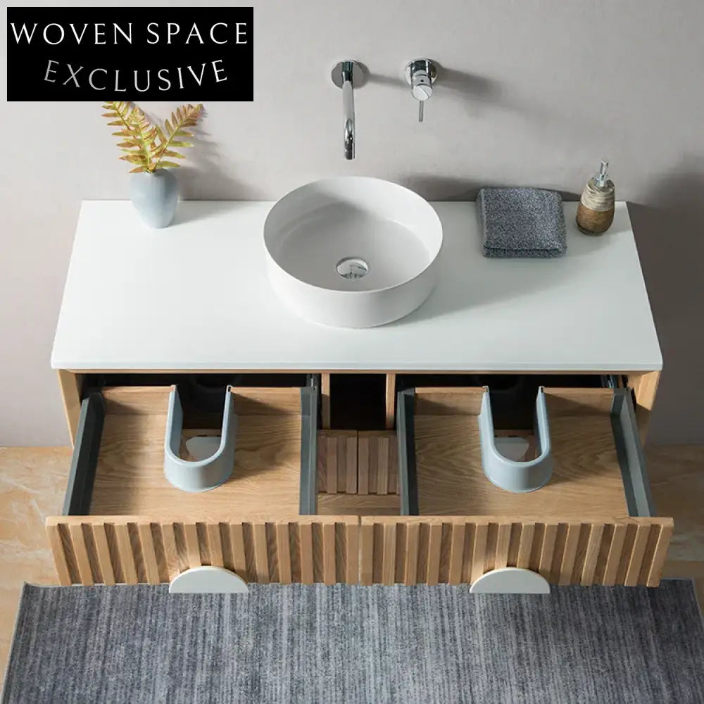 Luxury Modern Wall-Mounted Oak Wood Veneer Bathroom Vanity Cabinet Set