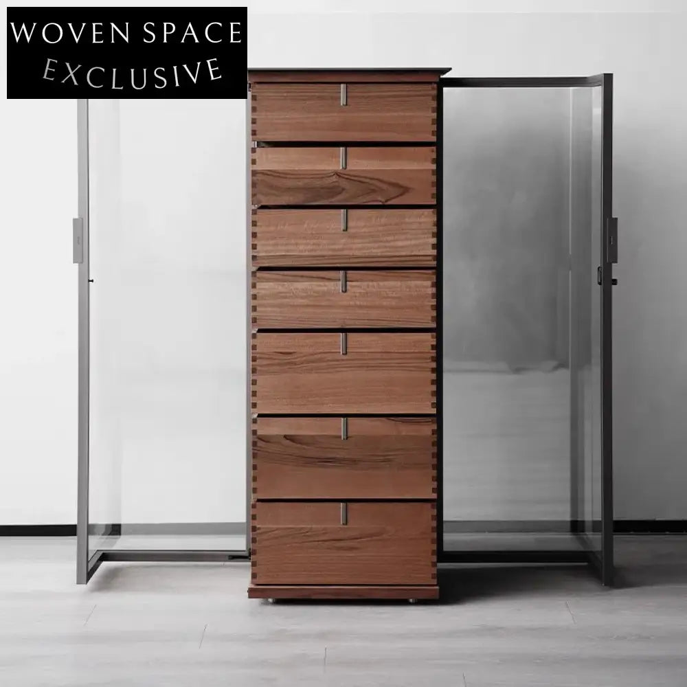 Luxury Modern Walnut Wood Glass Display Wine Cabinet for Living Room