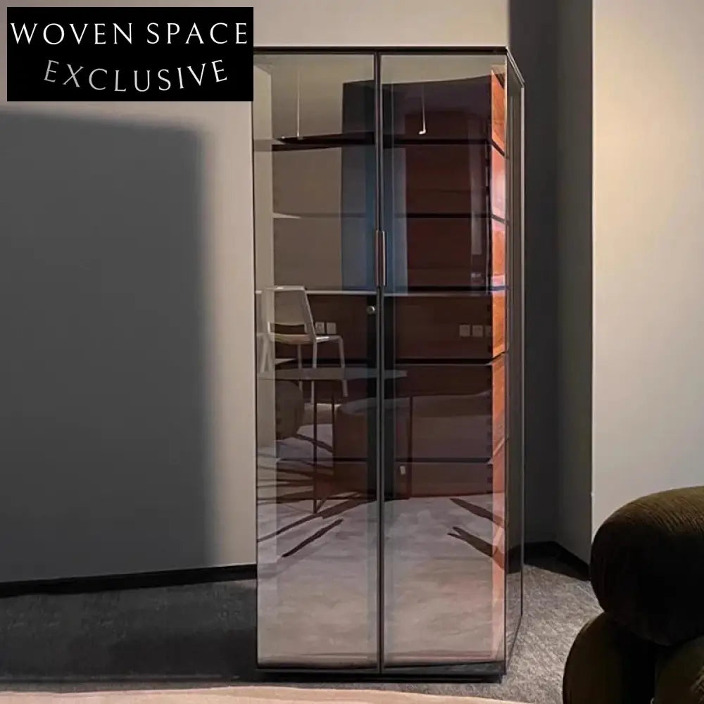 Luxury Modern Walnut Wood Glass Display Wine Cabinet for Living Room