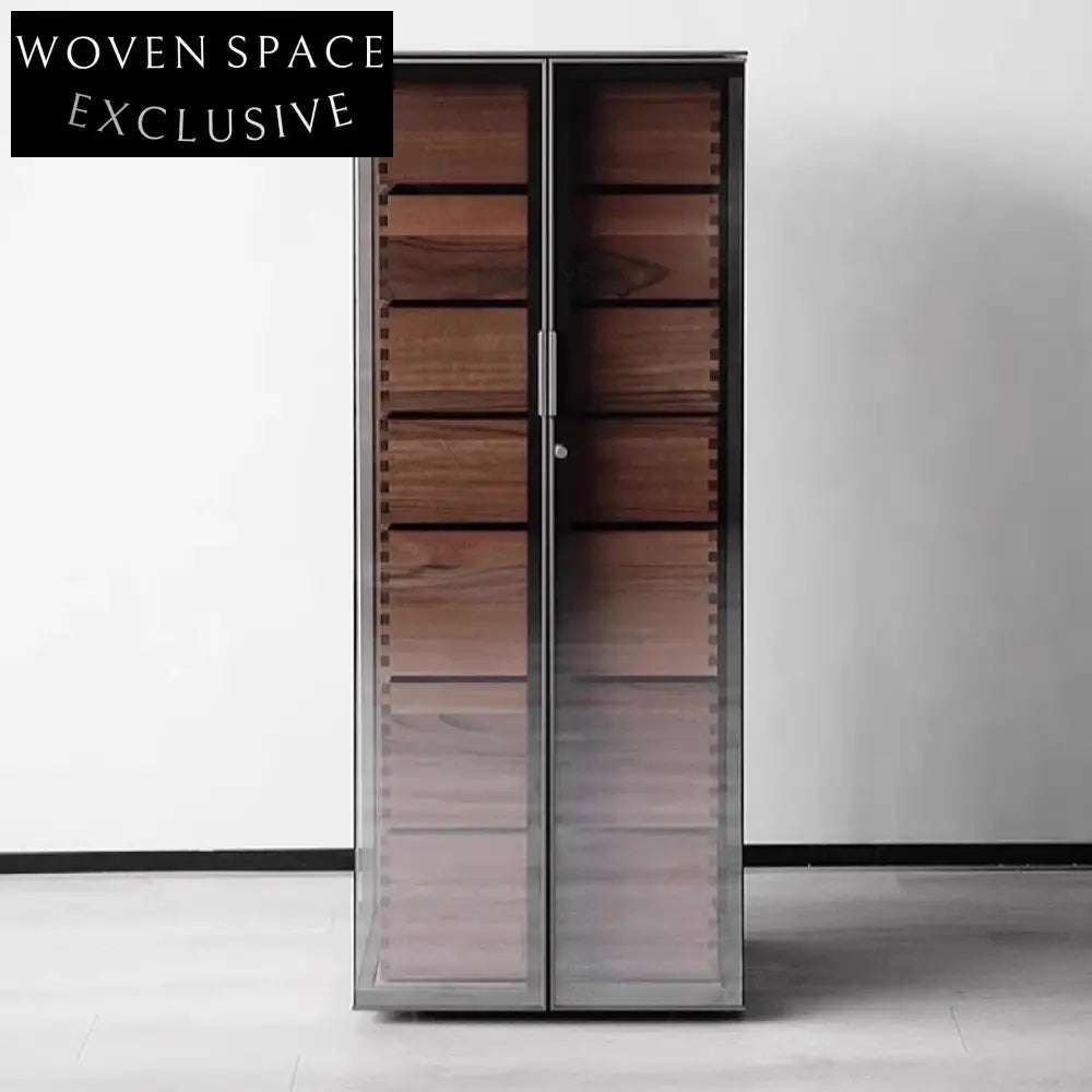 Luxury Modern Walnut Wood Glass Display Wine Cabinet for Living Room