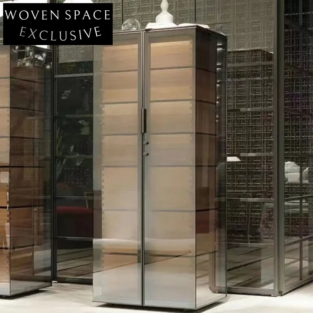 Luxury Modern Walnut Wood Glass Display Wine Cabinet for Living Room