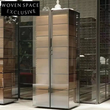 Luxury Modern Walnut Wood Glass Display Wine Cabinet for Living Room