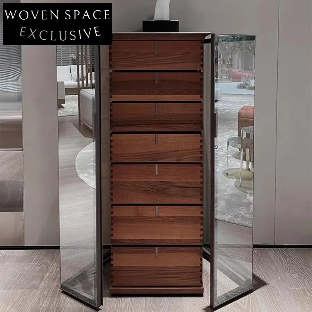 Luxury Modern Walnut Wood Glass Display Wine Cabinet for Living Room