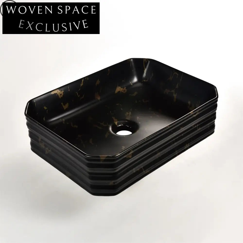 Luxury Modern White Ceramic Bathroom Countertop Vessel Sink with Gold Finish