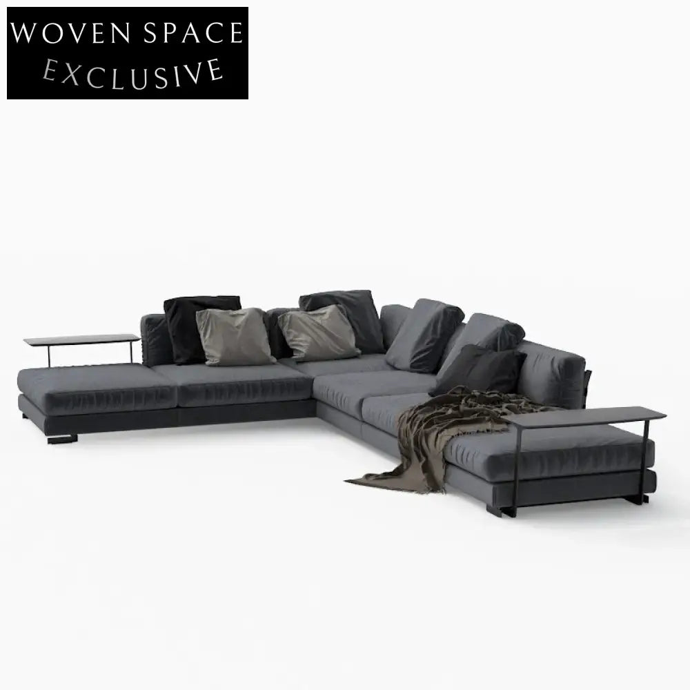 Luxury Modular L-Shaped Feather Italian Leather 7-Seat Sectional Sofa Set