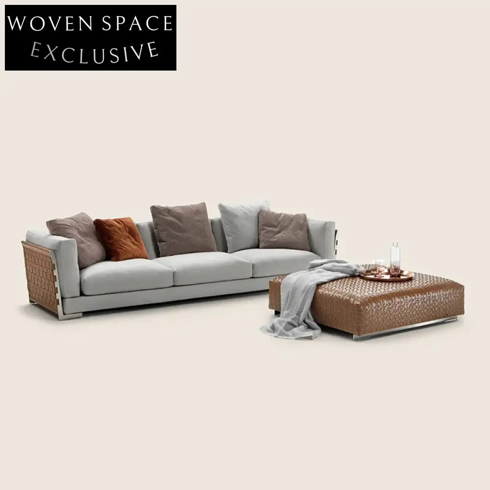 Luxury Modular L-Shaped Feather Italian Leather 7-Seat Sectional Sofa Set