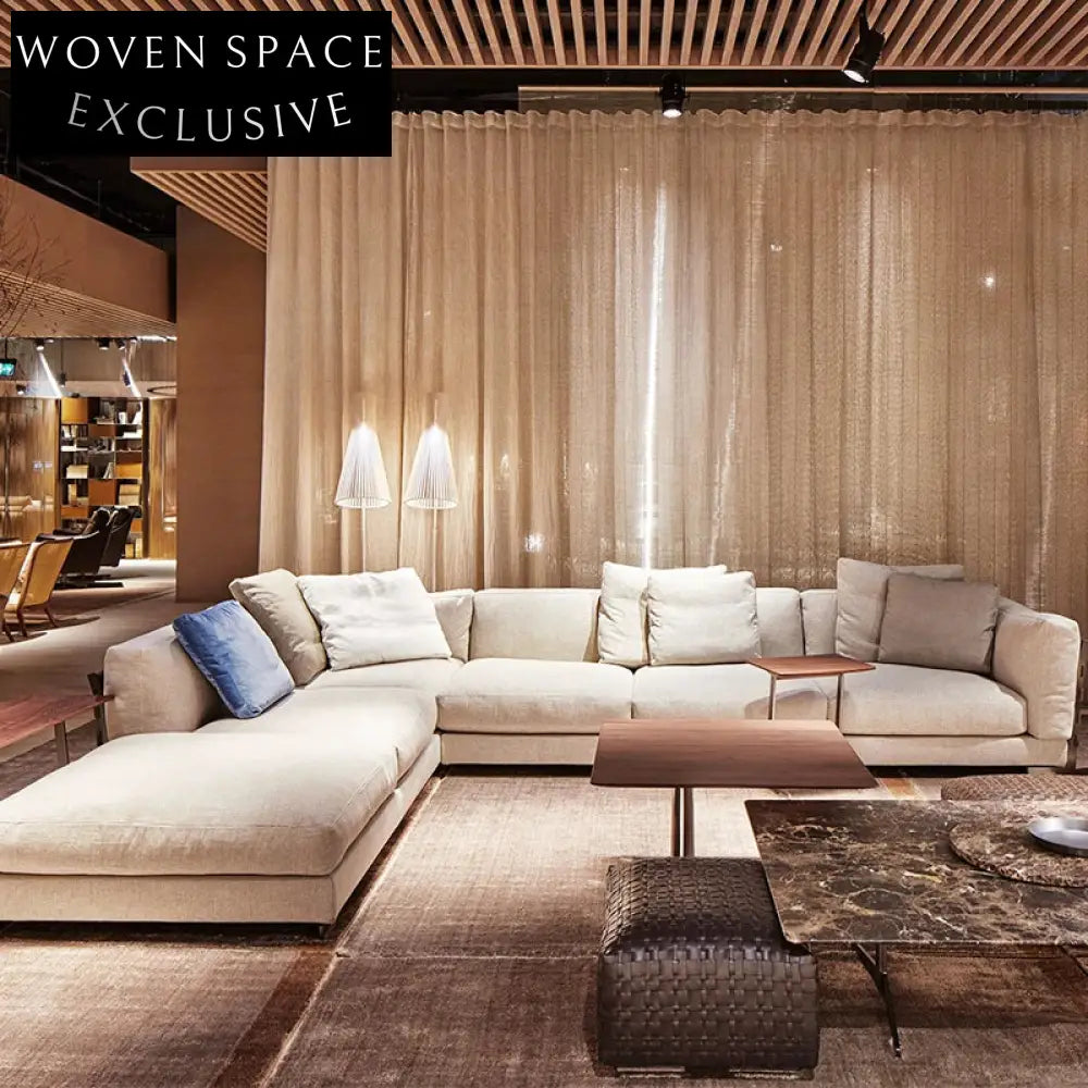 Luxury Modular L-Shaped Feather Italian Leather 7-Seat Sectional Sofa Set