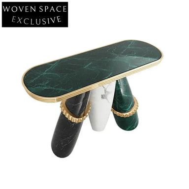 Luxury Natural Marble Console Table with Gold Stainless Steel Postmodern Design