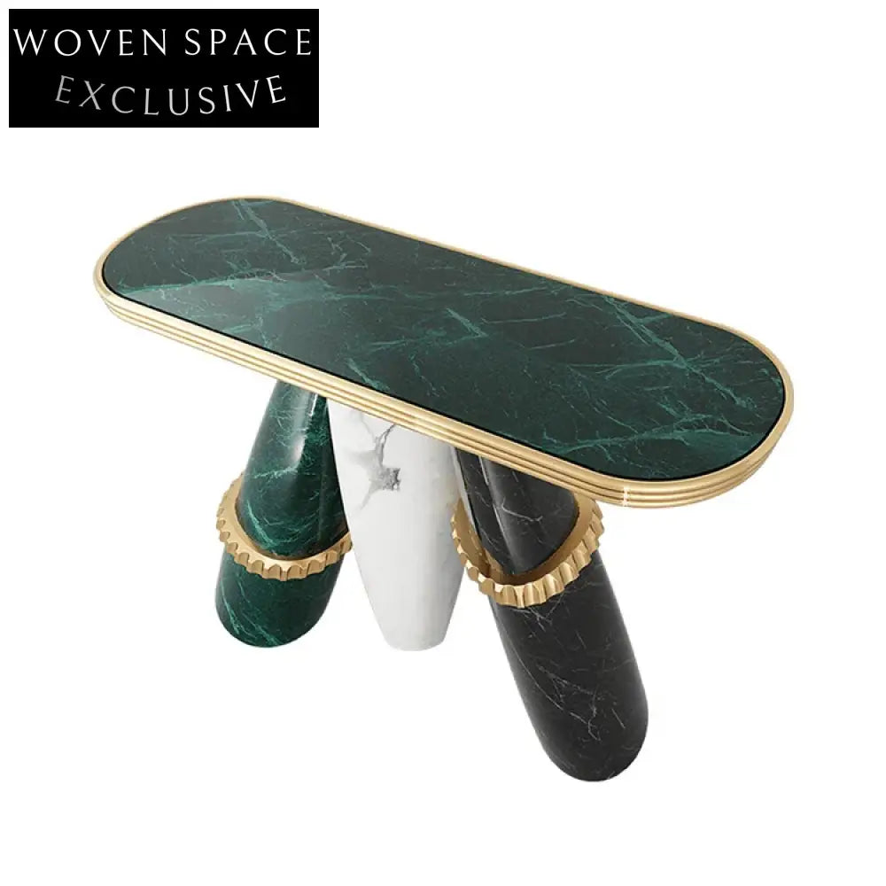 Luxury Natural Marble Console Table with Gold Stainless Steel Postmodern Design