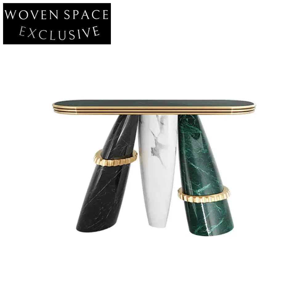 Luxury Natural Marble Console Table with Gold Stainless Steel Postmodern Design