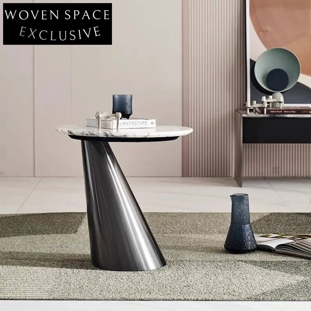 Luxury Natural Marble Top Gold Stainless Steel Round End Table for Sofa Corner