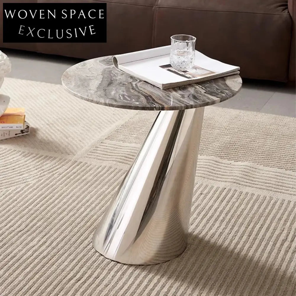 Luxury Natural Marble Top Gold Stainless Steel Round End Table for Sofa Corner