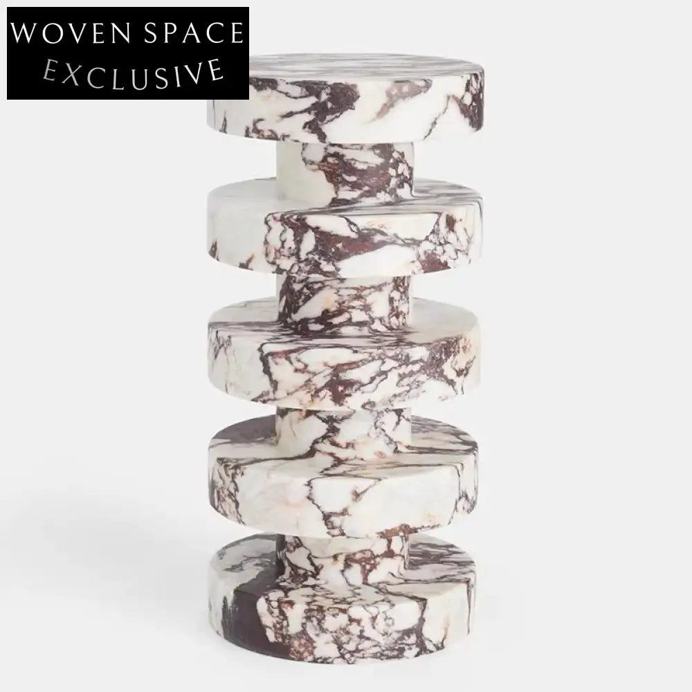 Luxury Natural Marble Tower Side Table Set - Round Coffee Tables