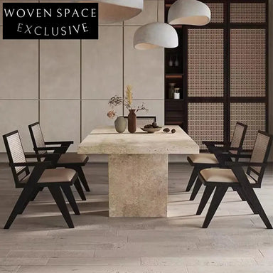 Luxury Natural Marble Travertine Rectangle Dining Table for Modern Homes