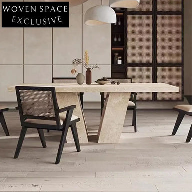 Luxury Natural Marble Travertine Rectangle Dining Table for Modern Homes