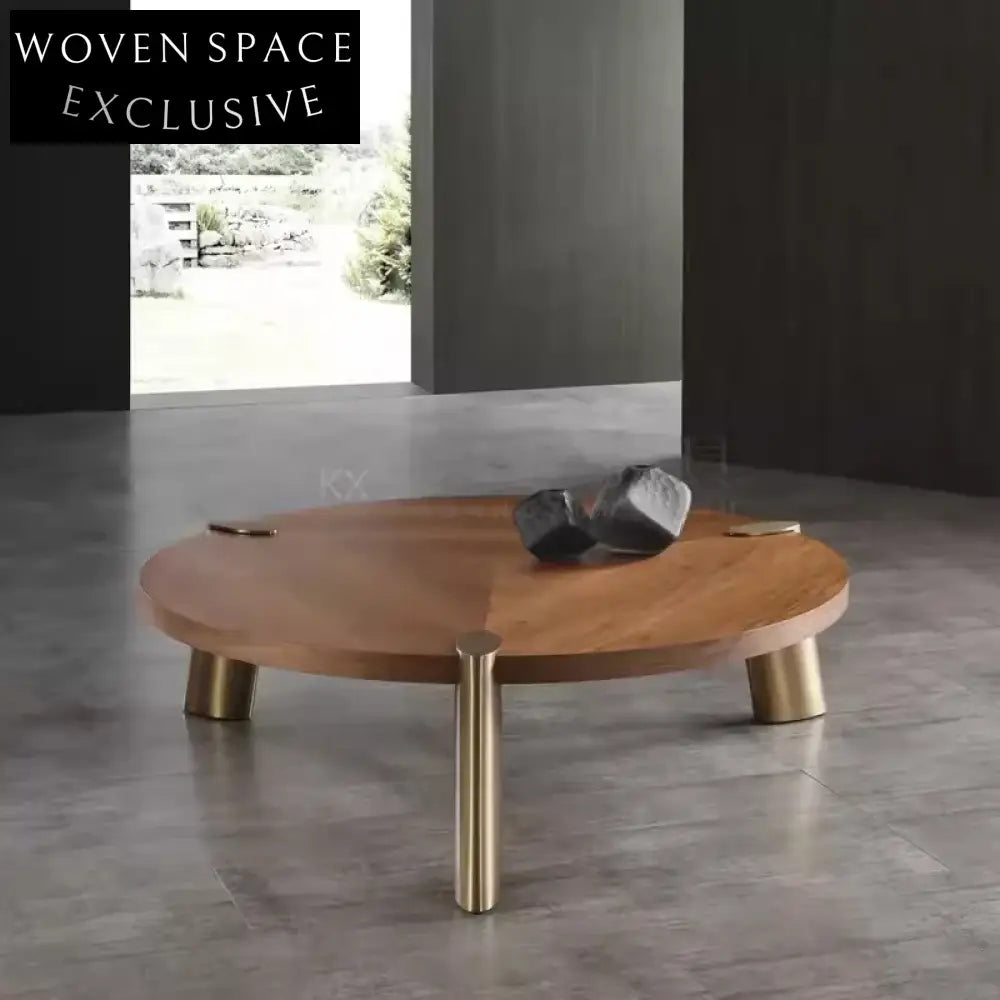 Luxury Neo-classical Round Coffee Table with Marble and Solid Wood Top