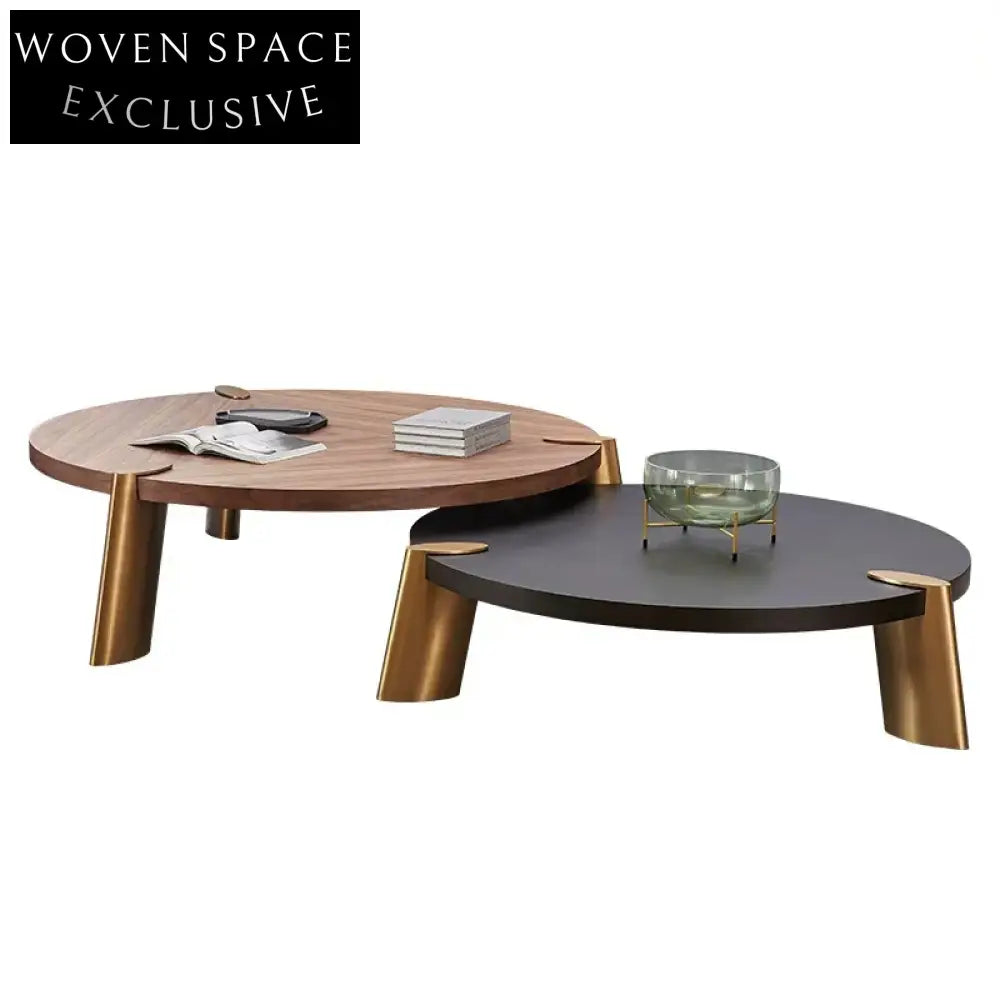 Luxury Neo-classical Round Coffee Table with Marble and Solid Wood Top
