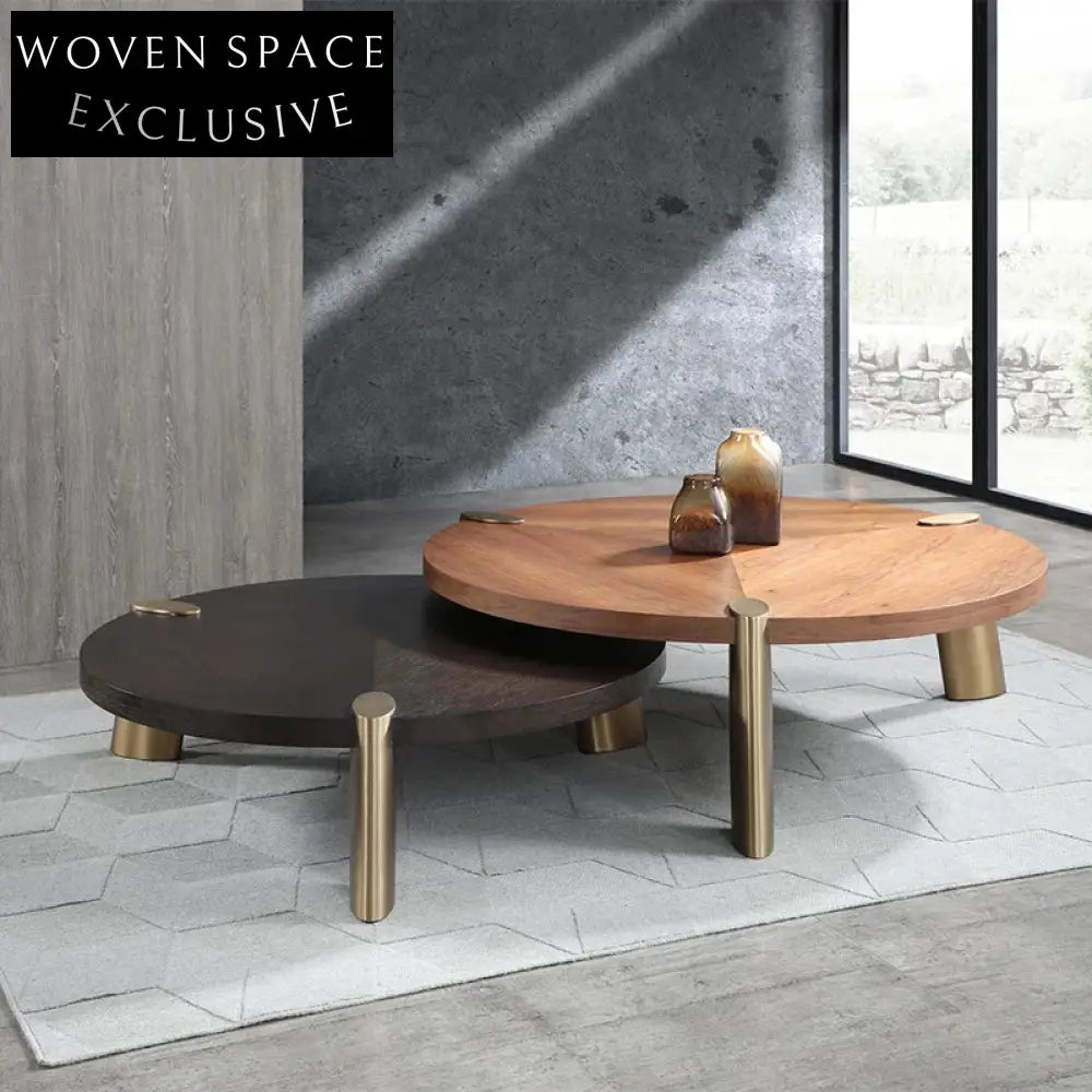Luxury Neo-classical Round Coffee Table with Marble and Solid Wood Top