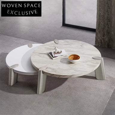 Luxury Neo-classical Round Coffee Table with Marble and Solid Wood Top