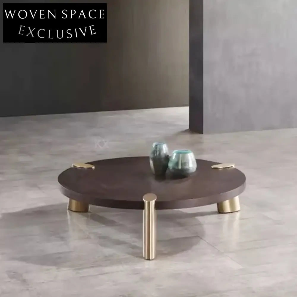Luxury Neo-classical Round Coffee Table with Marble and Solid Wood Top