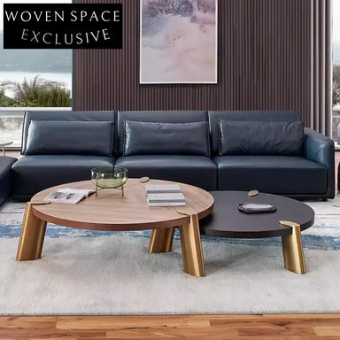 Luxury Neo-classical Round Coffee Table with Marble and Solid Wood Top