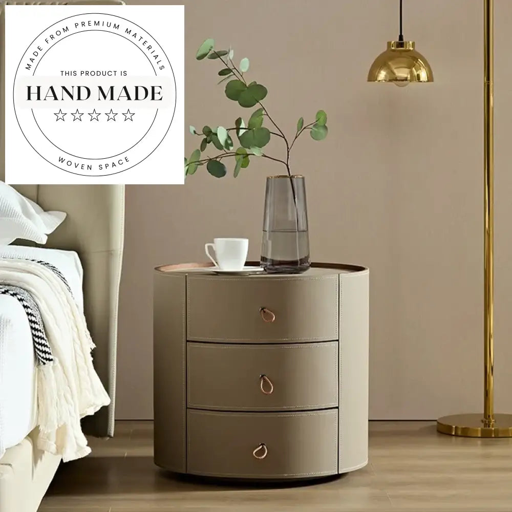Luxury Nordic 3-Drawer Saddle Leather Modern Designer Bedside Table
