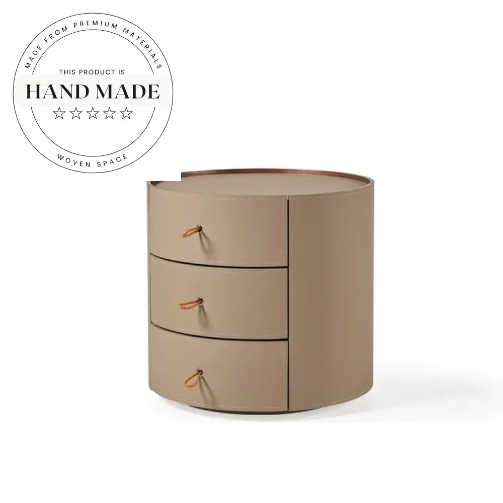 Luxury Nordic 3-Drawer Saddle Leather Modern Designer Bedside Table