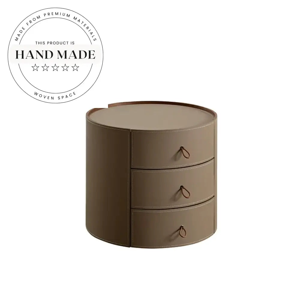 Luxury Nordic 3-Drawer Saddle Leather Modern Designer Bedside Table