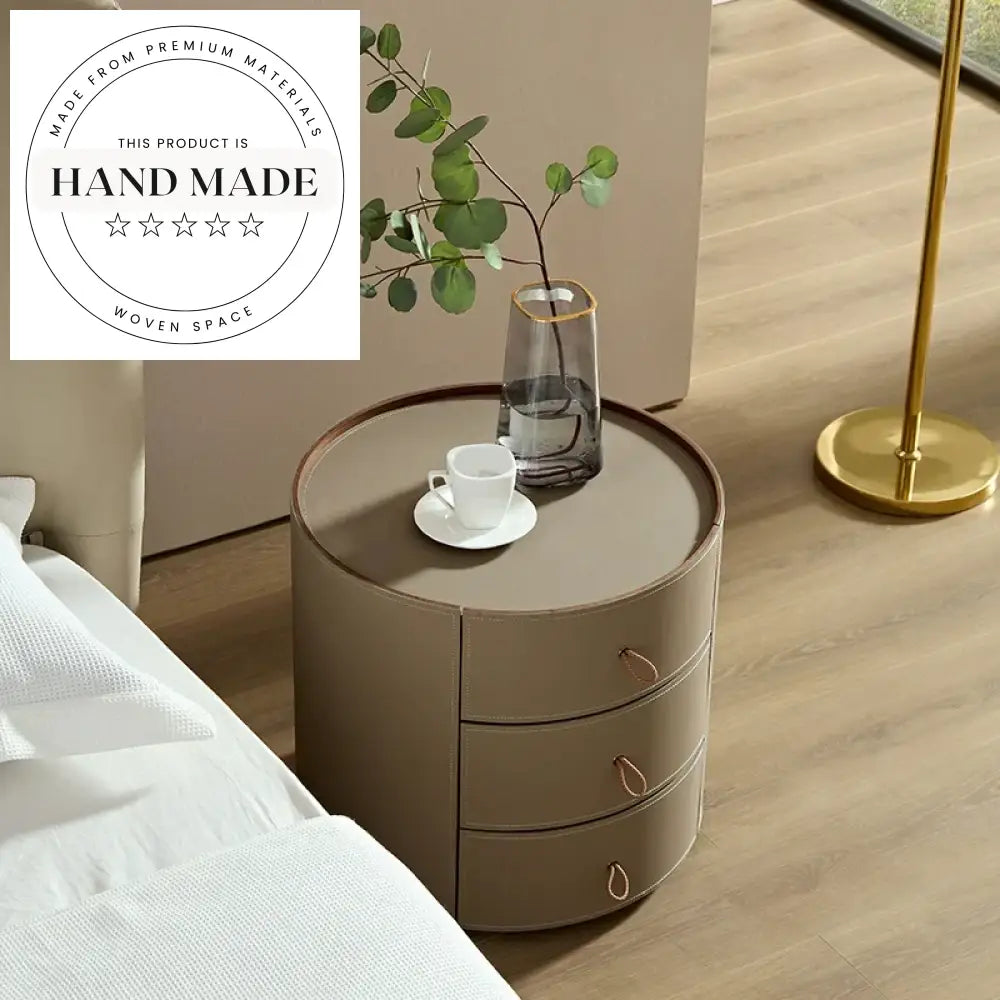 Luxury Nordic 3-Drawer Saddle Leather Modern Designer Bedside Table