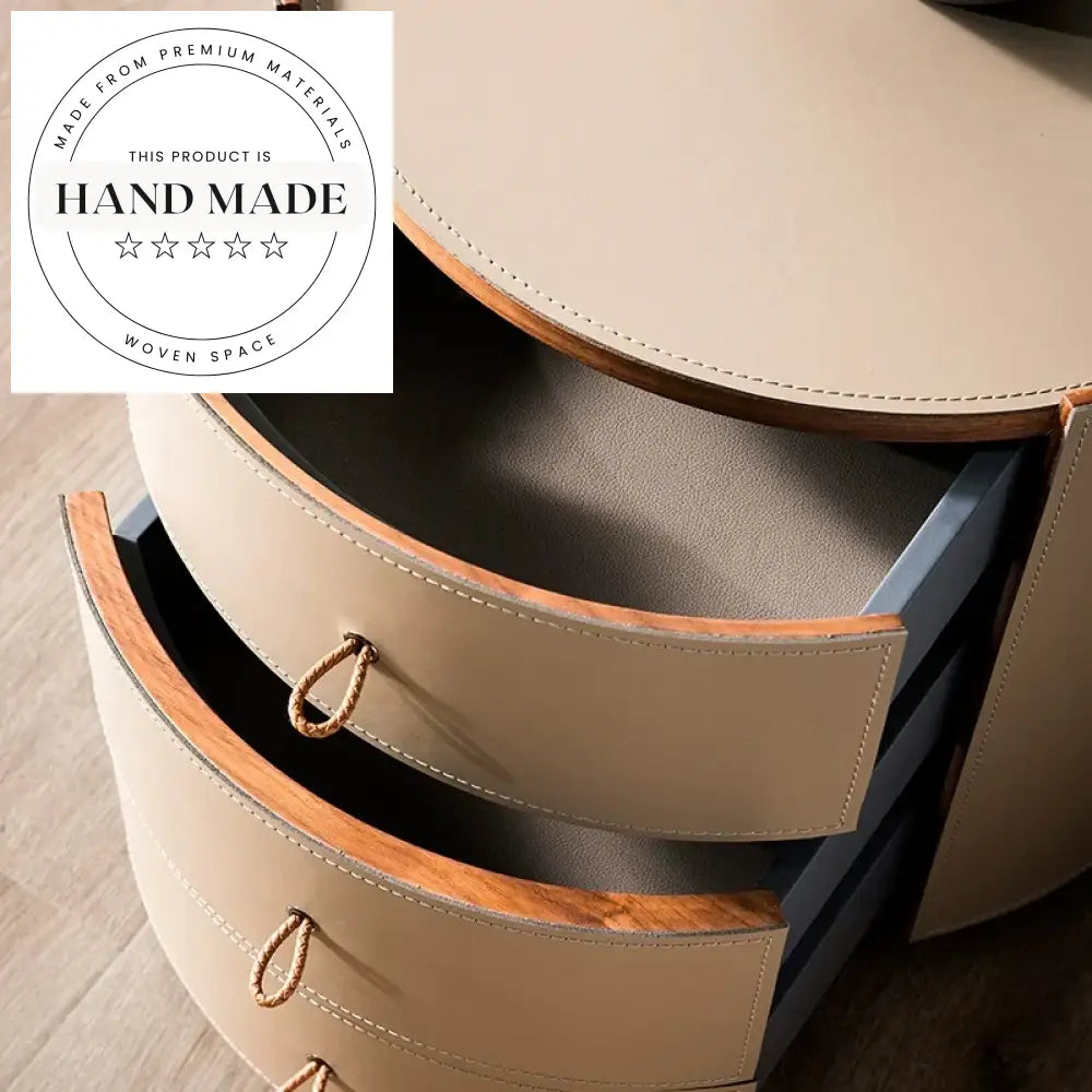 Luxury Nordic 3-Drawer Saddle Leather Modern Designer Bedside Table