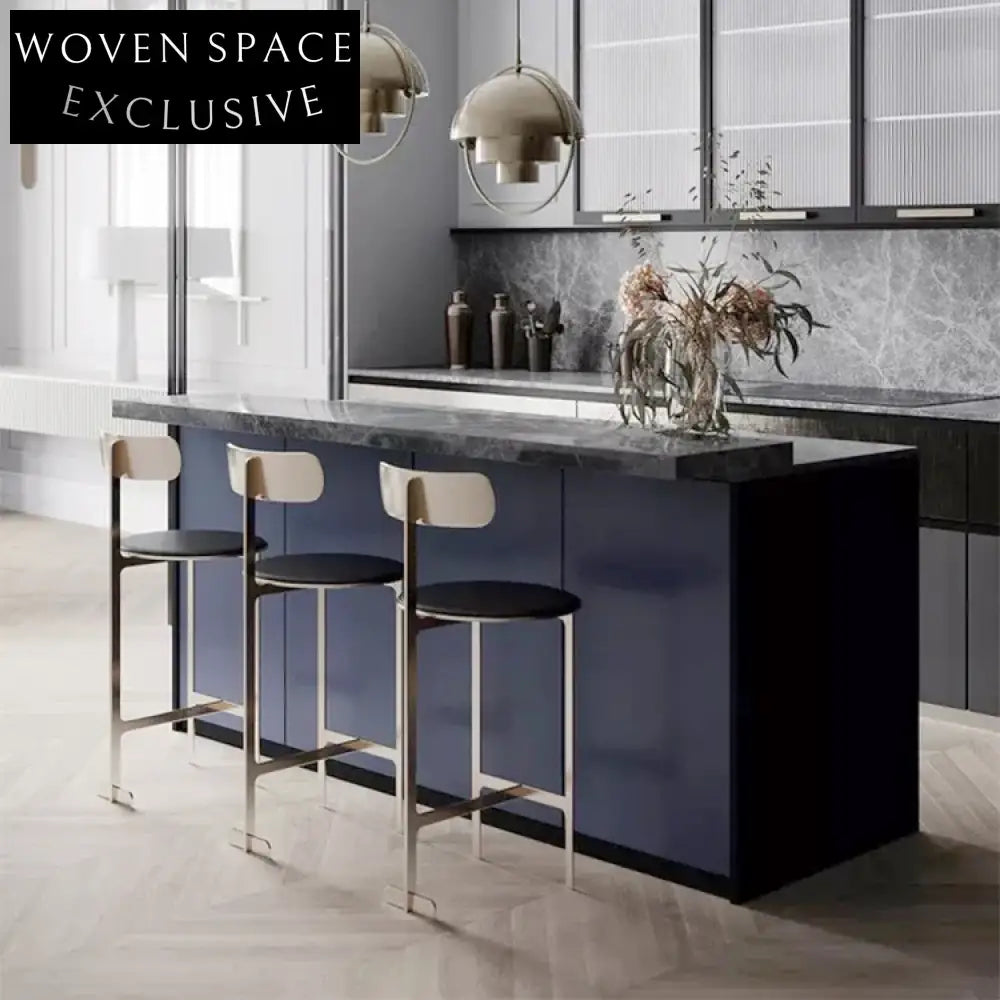 Luxury Nordic Design Modern Metal Leather Bar Stool with Back Support