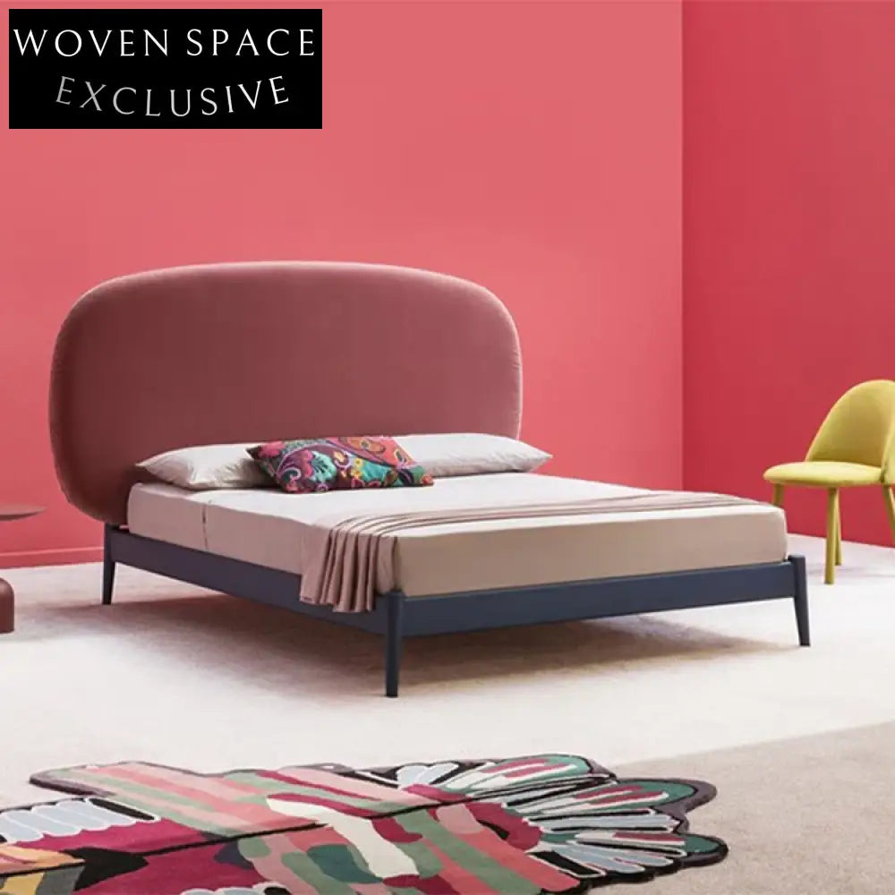 Luxury Nordic Solid Wood Velvet Upholstered Double Bed for Modern Bedrooms
