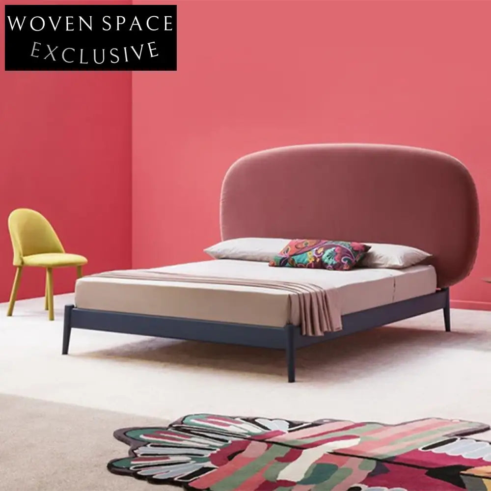 Luxury Nordic Solid Wood Velvet Upholstered Double Bed for Modern Bedrooms