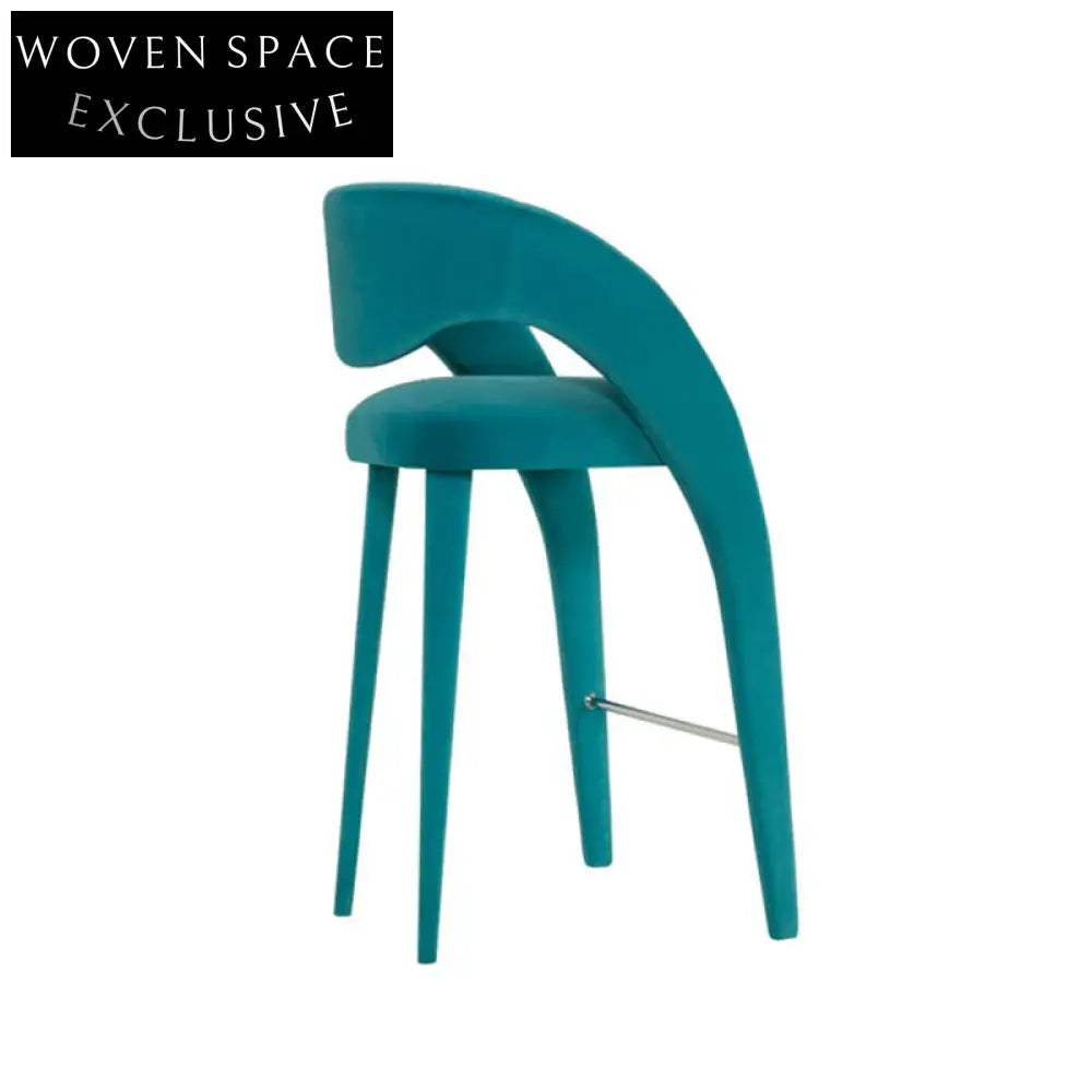 Luxury Nordic Velvet Fabric High Counter Height Armrest Bar Stool