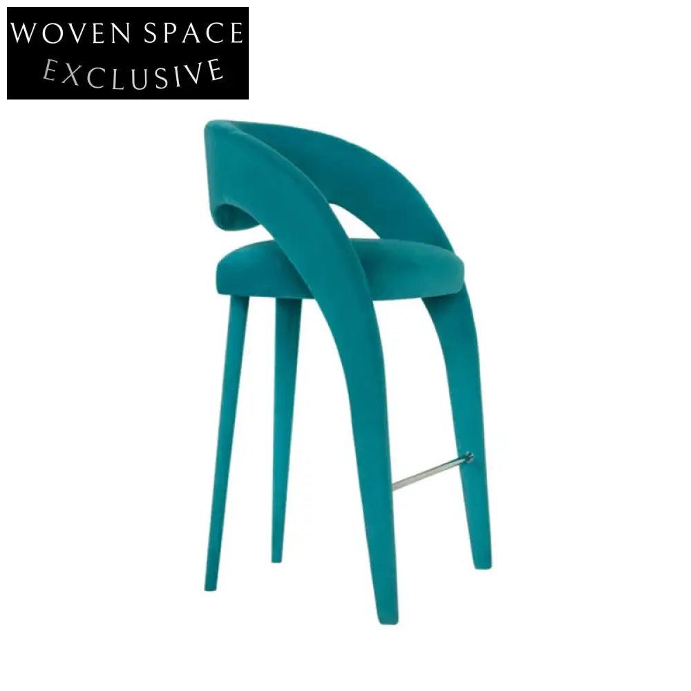 Luxury Nordic Velvet Fabric High Counter Height Armrest Bar Stool