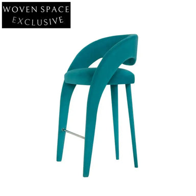 Luxury Nordic Velvet Fabric High Counter Height Armrest Bar Stool