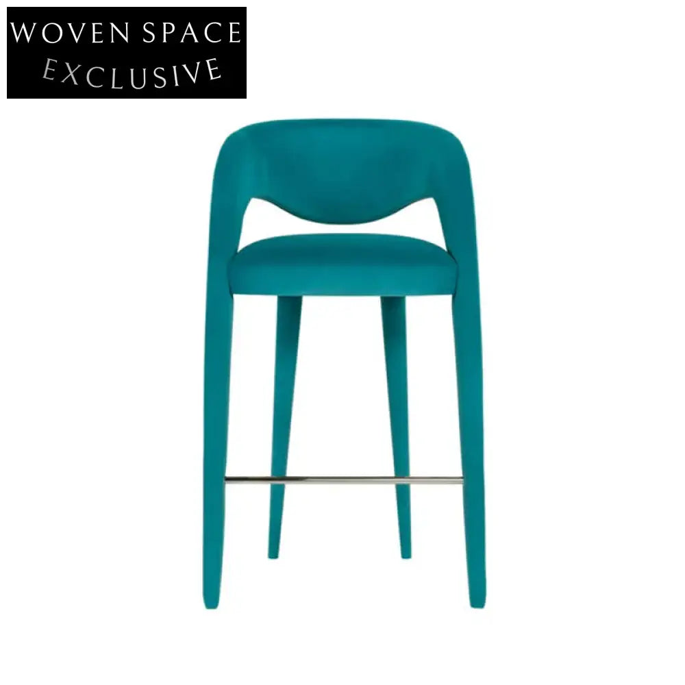 Luxury Nordic Velvet Fabric High Counter Height Armrest Bar Stool