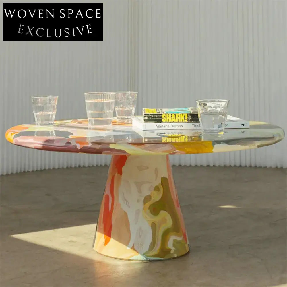 Luxury Oil Painting Marble Round Coffee Table for Modern Living Spaces