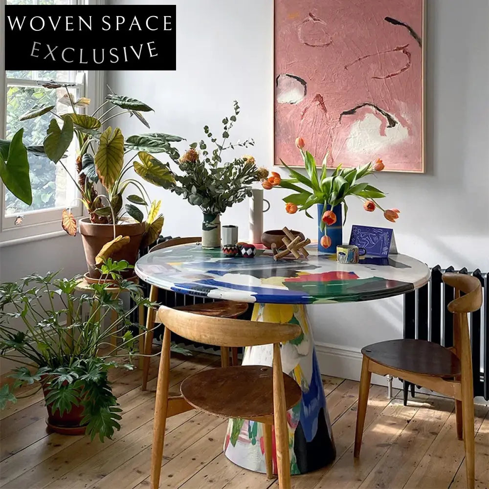 Luxury Oil Painting Marble Round Coffee Table for Modern Living Spaces