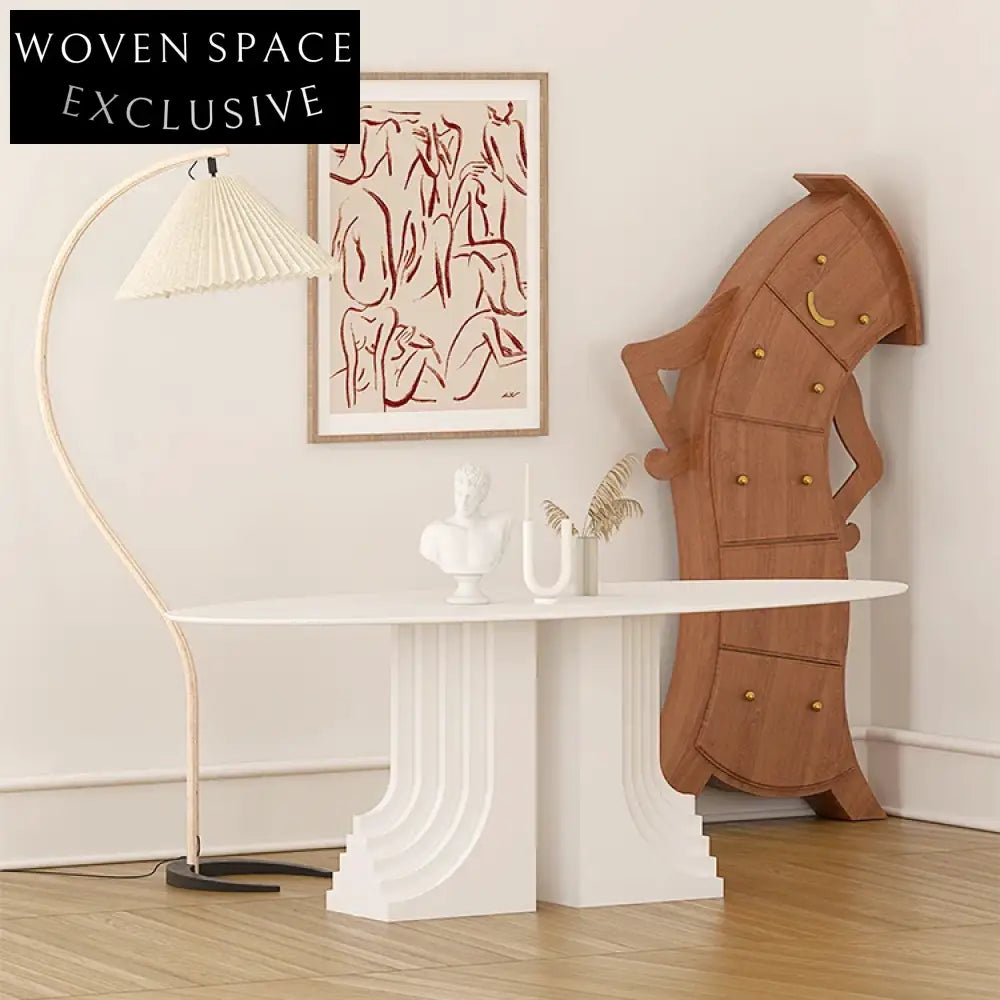 Luxury Oval Marble Top Dining Table with Modern Wood Base for Dining Room