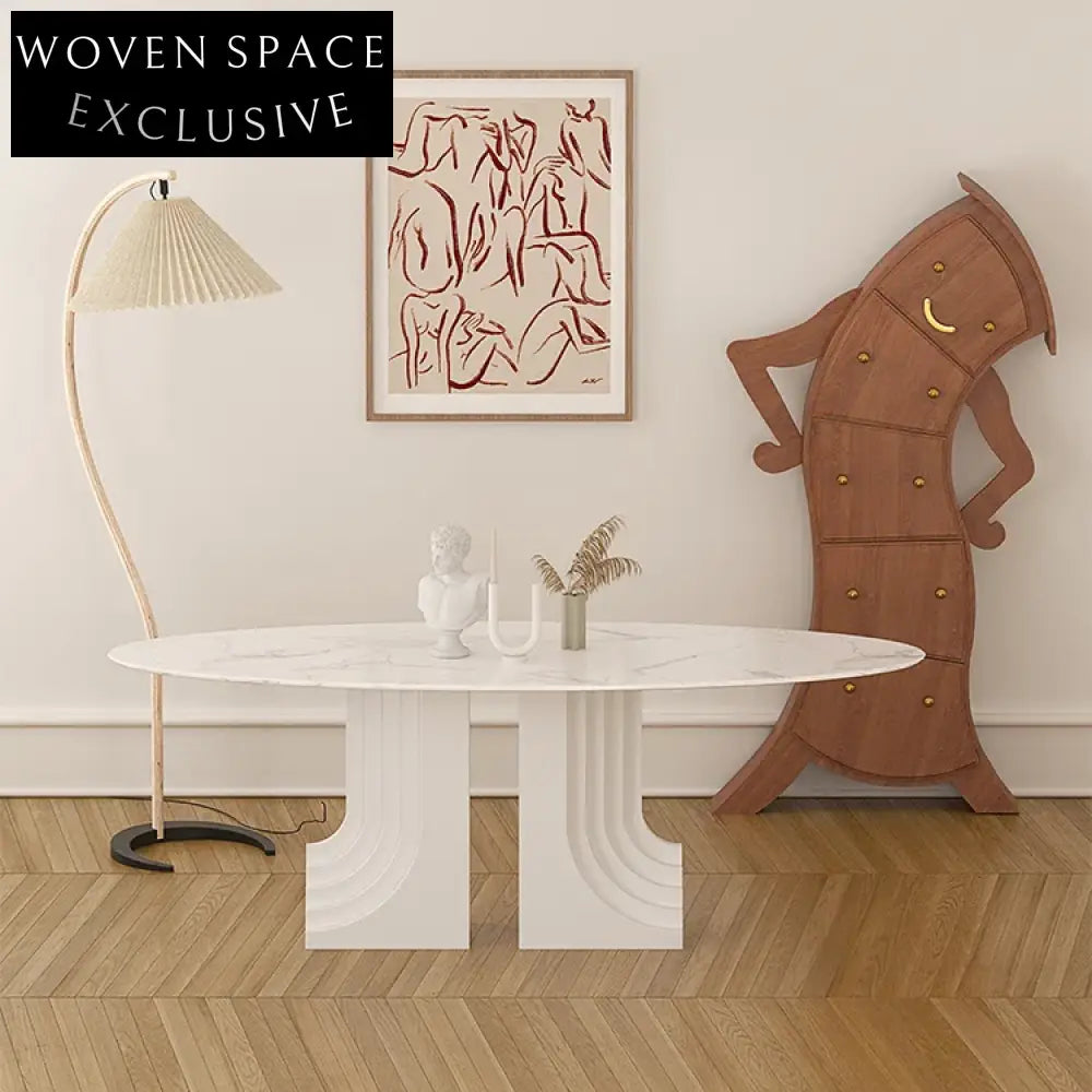 Luxury Oval Marble Top Dining Table with Modern Wood Base for Dining Room