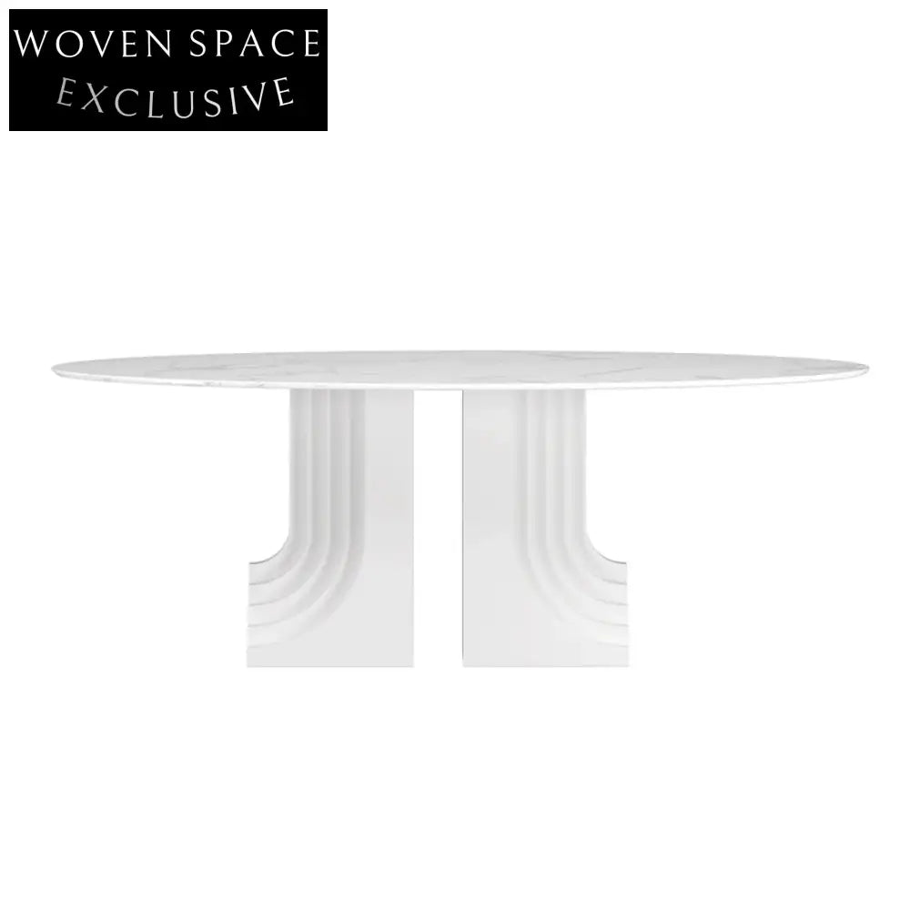 Luxury Oval Marble Top Dining Table with Modern Wood Base for Dining Room